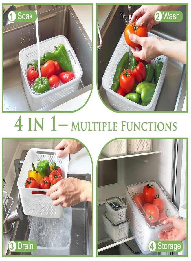 CAPHONT Large Fruit Containers for Fridge, Airtight Food Storage Containers with Removable Colander, Dishwasher and Microwave Safe, Berry Produce Container Keep Fruits, Vegetables, Meat Fresh Longer, 6 Pcs - Image 3